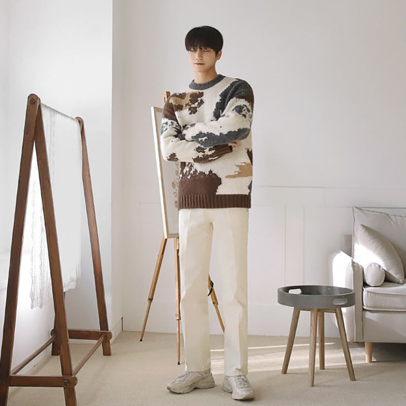Men's Trendy Japanese Jacquard Loose Round Neck Sweater