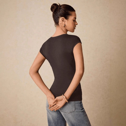 New Slim-fit Solid-color Metal-decorated Short-sleeve T-shirt