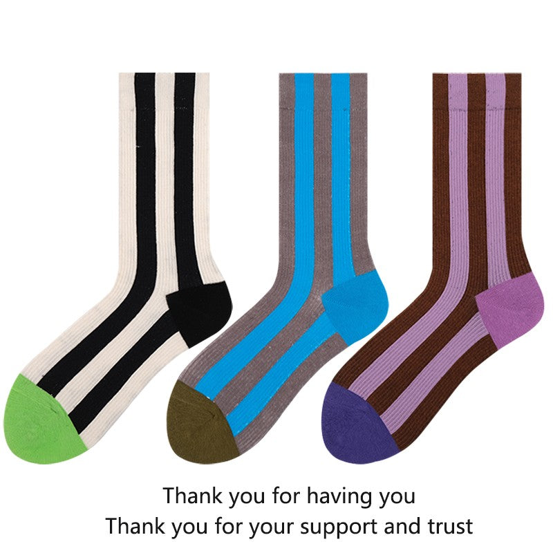Contrast Striped Socks With Dopamine Color