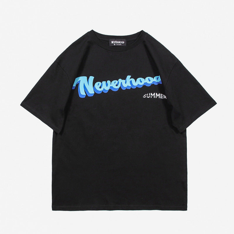 Literary Letters NEVERHOOD Printed European And American Loose Short-sleeved