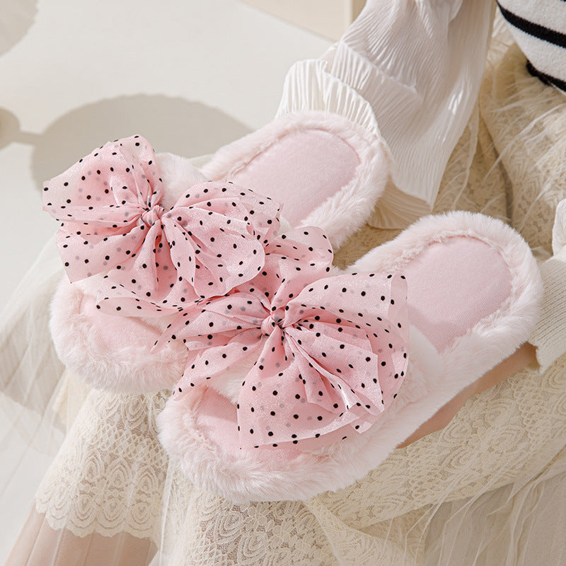Bow Opening Cotton Slippers Color Matching Home