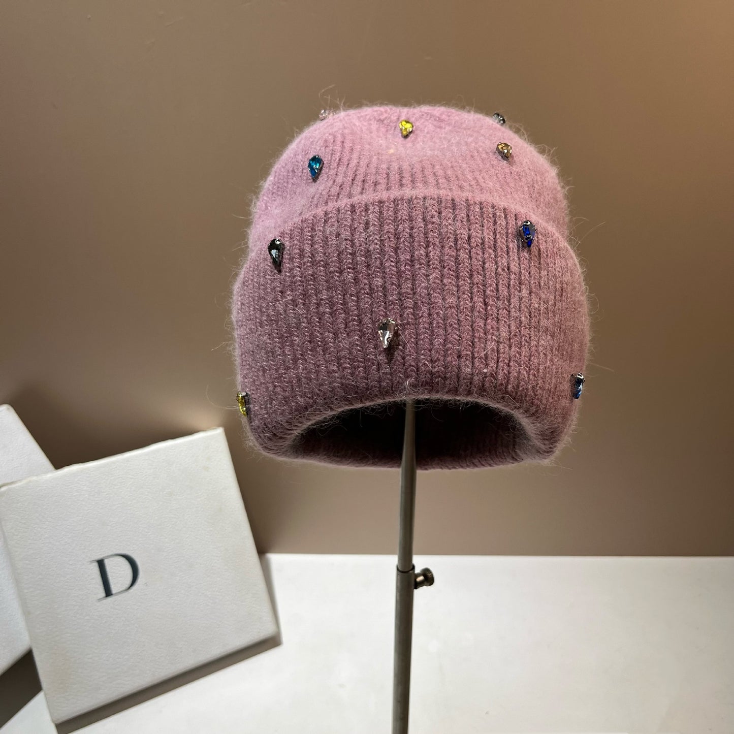 Color Diamond Light Luxury Winter Rabbit Hair Knitted Hat Personality Colorful