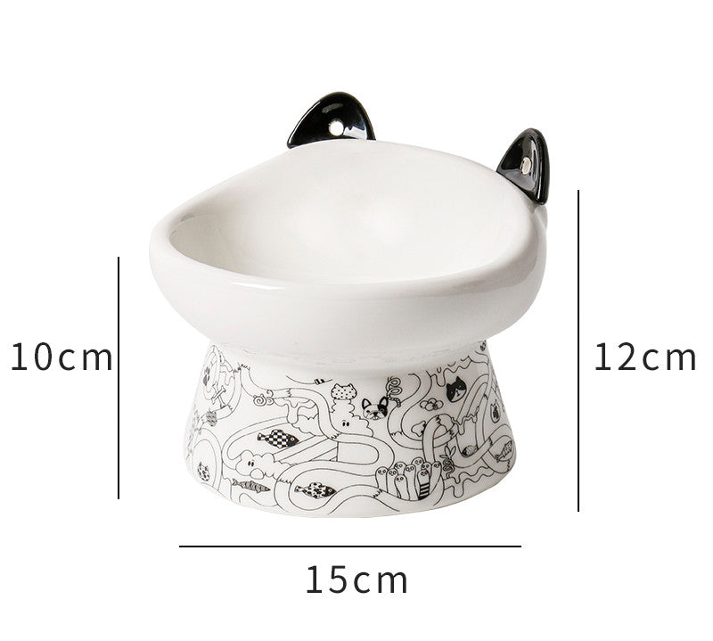 Cat Bowl High Feet Ceramic Anti-Overturn Protection Cervical Spine