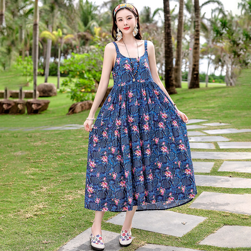 Beach Vacation French Style Floral Maxi Dress