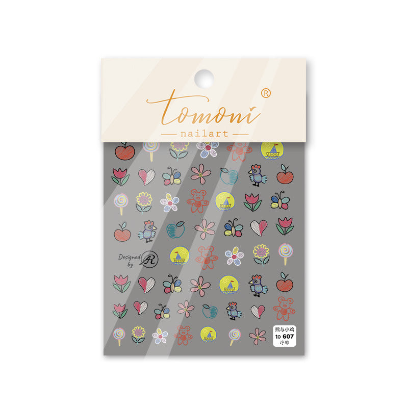 Simple And Cute 5D Adhesive Embossed Nail Stickers