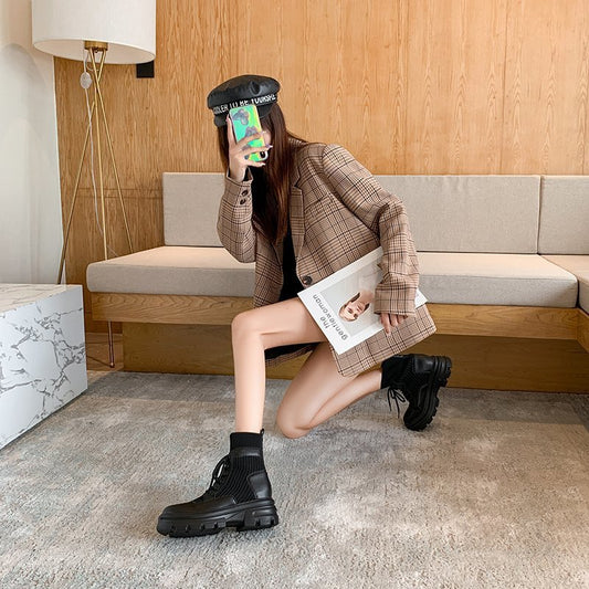 Fashionable Breathable Non-slip Wear-resistant Martin Women's British Style Short Thin Boots