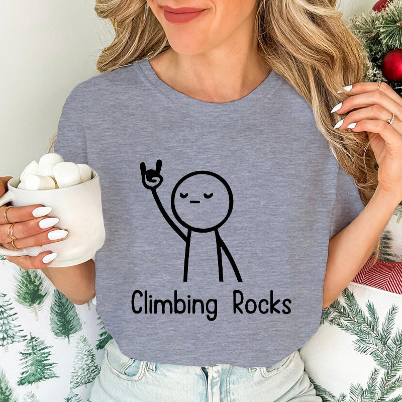 Climbing-Print T-Shirt Casual Short-Sleeve Top
