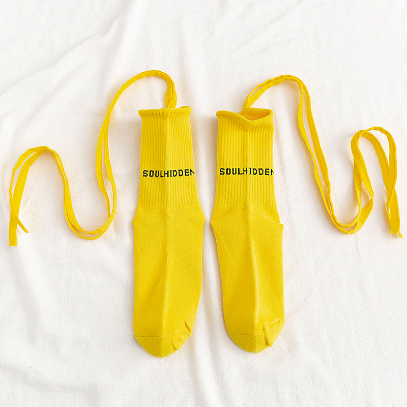 Cross Tie Socks Female Ins Eye-catching Tide Socks Calf Socks Medium Tube Socks