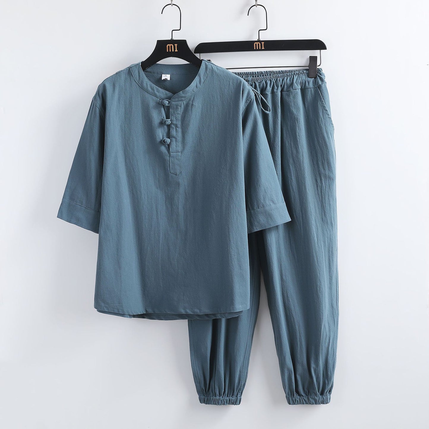 Linen Short Sleeve Suit Buckle Half Sleeve Hanfu Lay Buddhist Clothes