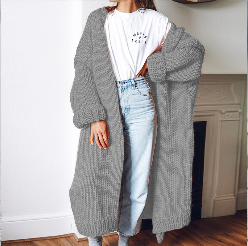 Long Solid Color Plus Size Loose Cardigan Sweater Coat