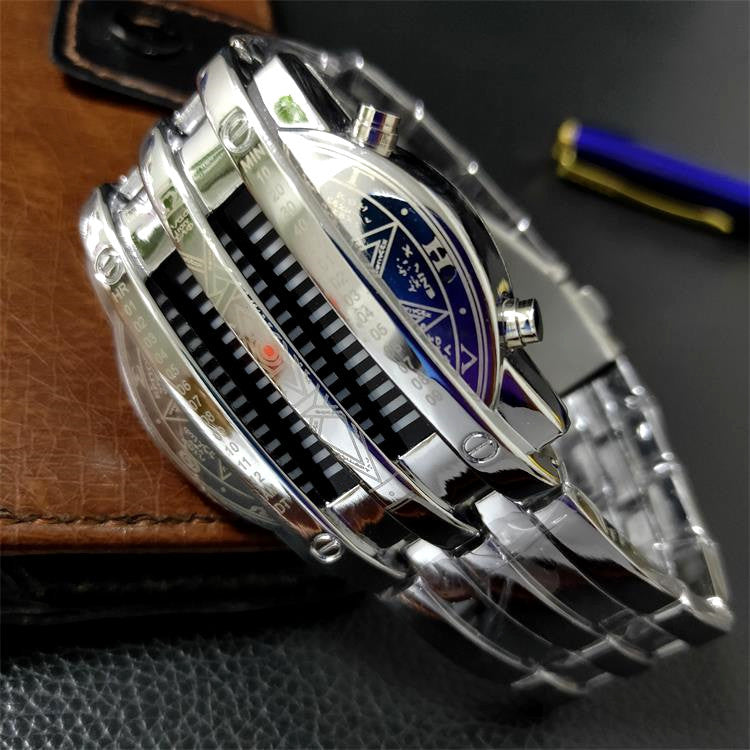 Creative Double Row Light Binary Steel Band LED Watch