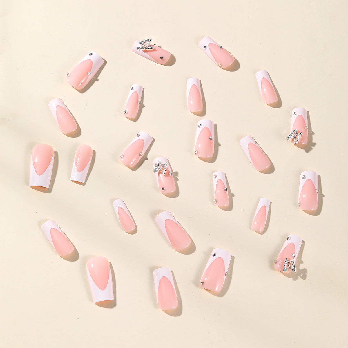 Wear Nail Finished White French Three-dimensional Butterfly Diamond