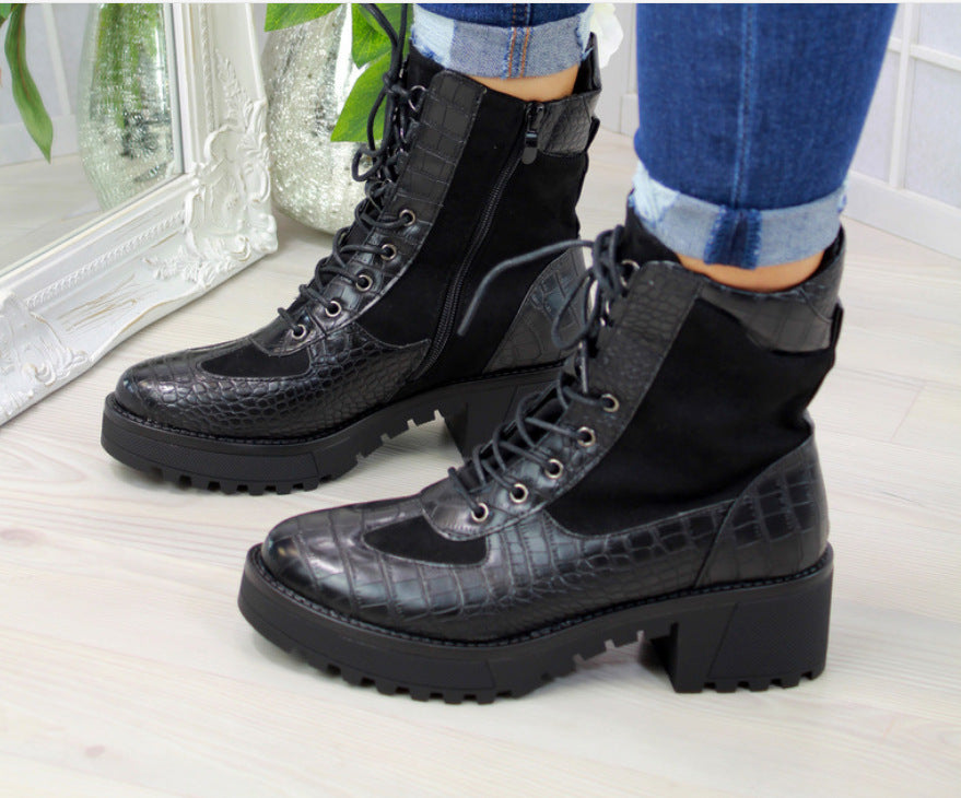 New mid-heel and square-heel lace-up low-top Martin boots