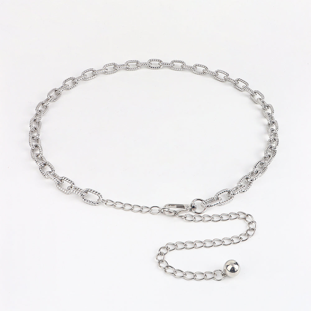 Metallic Silver Retro Ladies Personality Waist Chain Cold Style European And American Temperament Body Chain High Sense Texture Waist Accessories