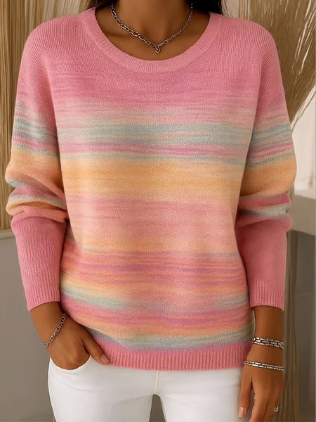 Womens Fashion 3D Digital-Print Crew-Neck Long-Sleeve Top