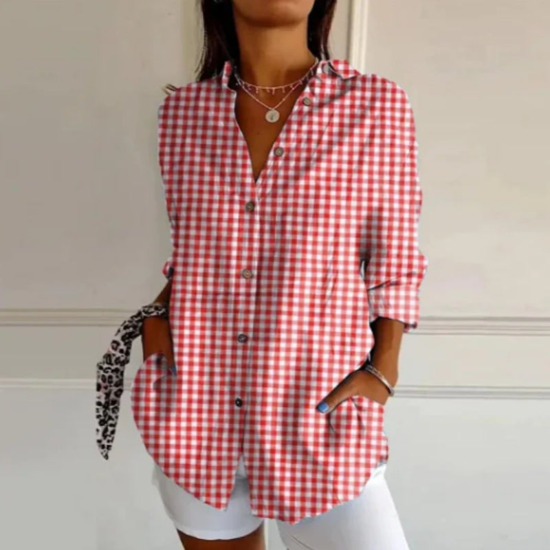 Women's Red Long Sleeve Check Shirt