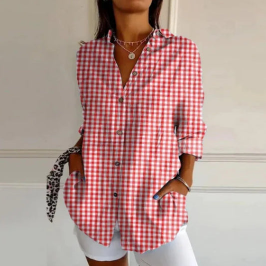 Women's Red Long Sleeve Check Shirt