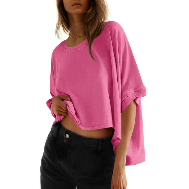 Women's Oversized Batwing Sleeve Twisted Short-sleeved T-shirt
