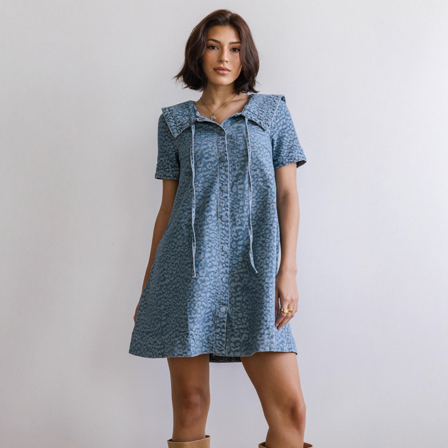 Casual Leopard-Print Slimming Denim Dress