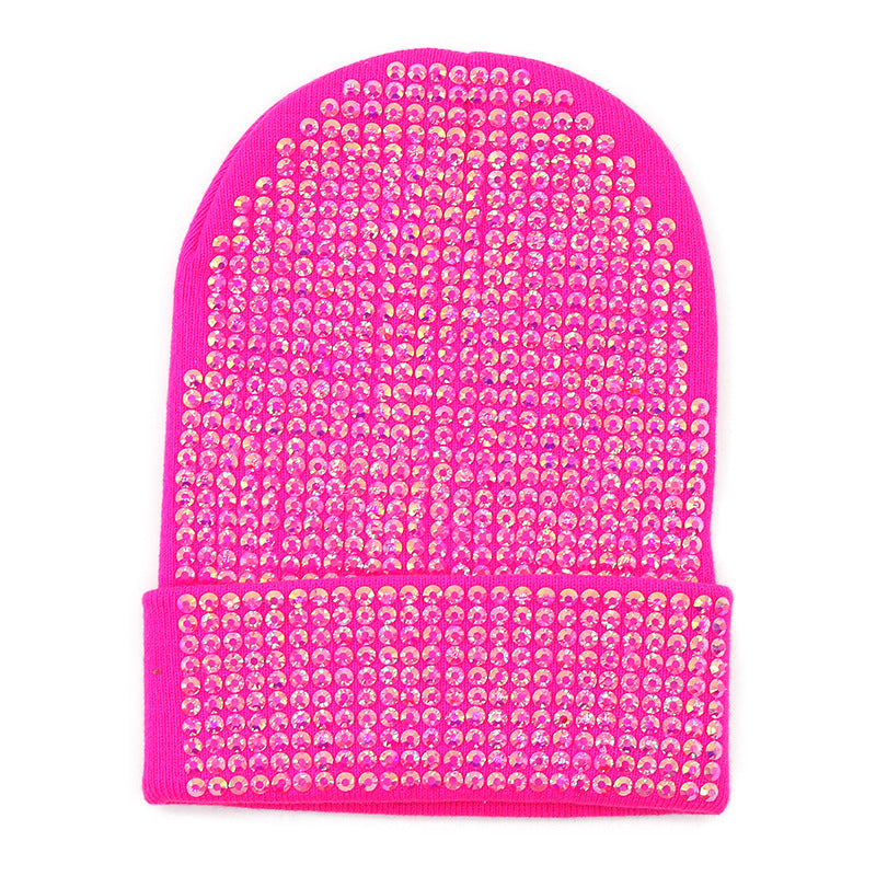 Punk Rhinestone Warm All-matching Acrylic Knitted Drill Cap