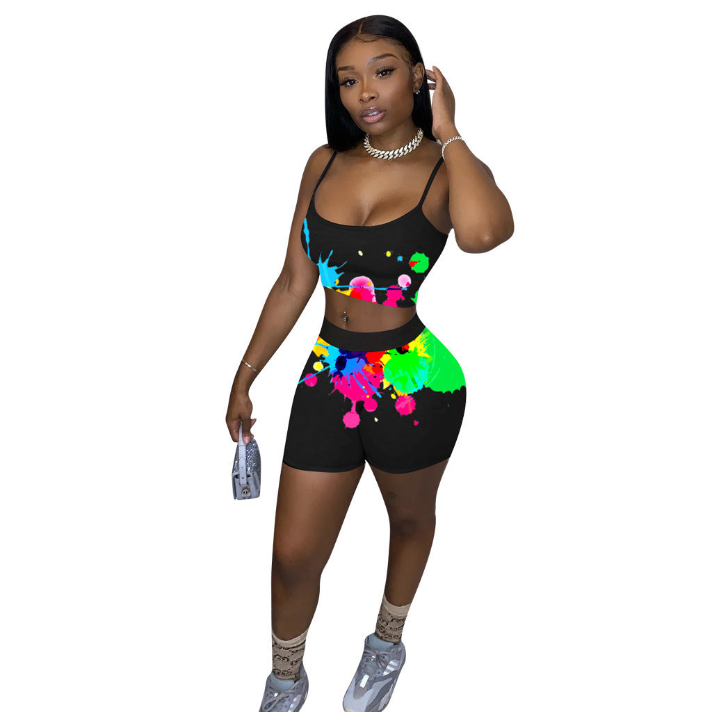 Ladies' Spoof Nostalgic Letter Printed Sports Suit Two-piece