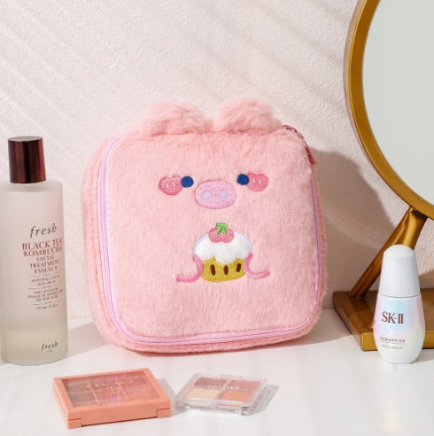 Bear Square Cosmetic Bag Cute Rabbit Plush Storage Bag