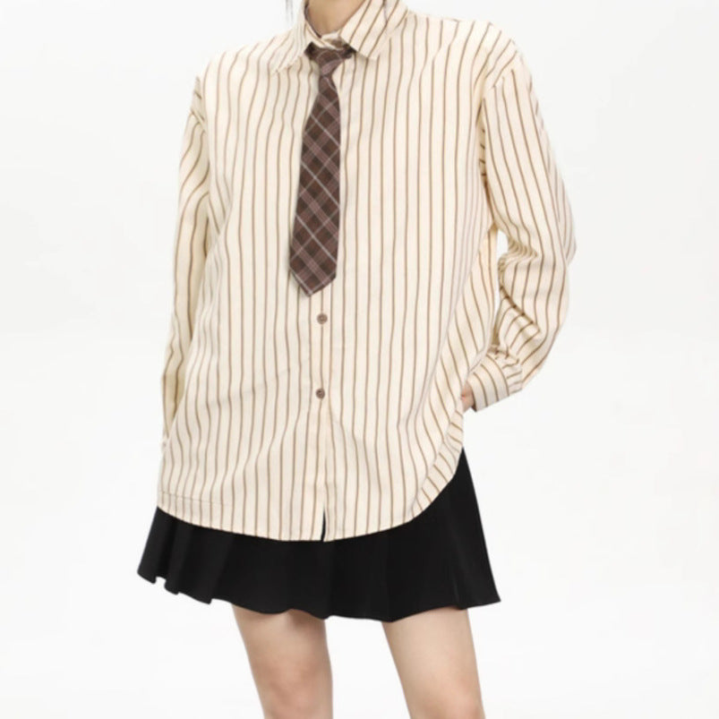 Vertical Striped Long-sleeved Shirt For Women