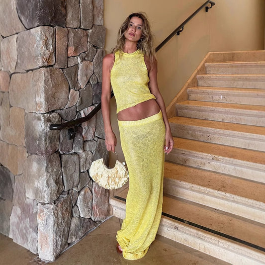Sexy Sheer Sleeveless Sparkly Slip Dress Two-piece Set