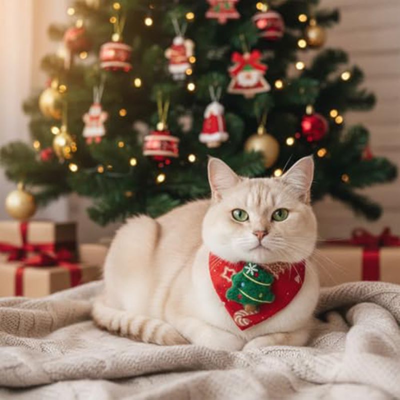 Christmas Pet Large Handkerchief Scarf, Red Santa Claus And Christmas Tree Pattern, One Size Suitable For All 9.06-15.75 Inches.Adjustable Festival Collars For Cats And Dogs