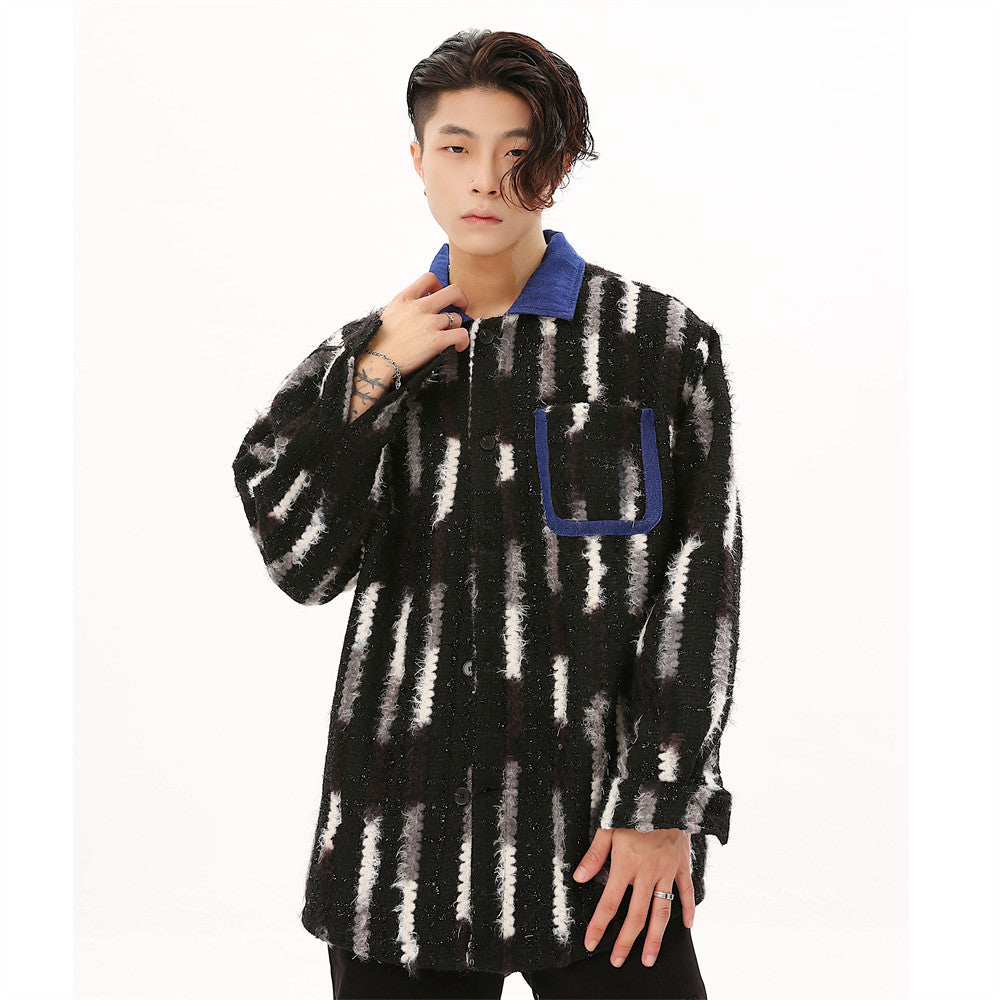 Loose Design Niche Patch Pocket Lapel Colorblock Jacket