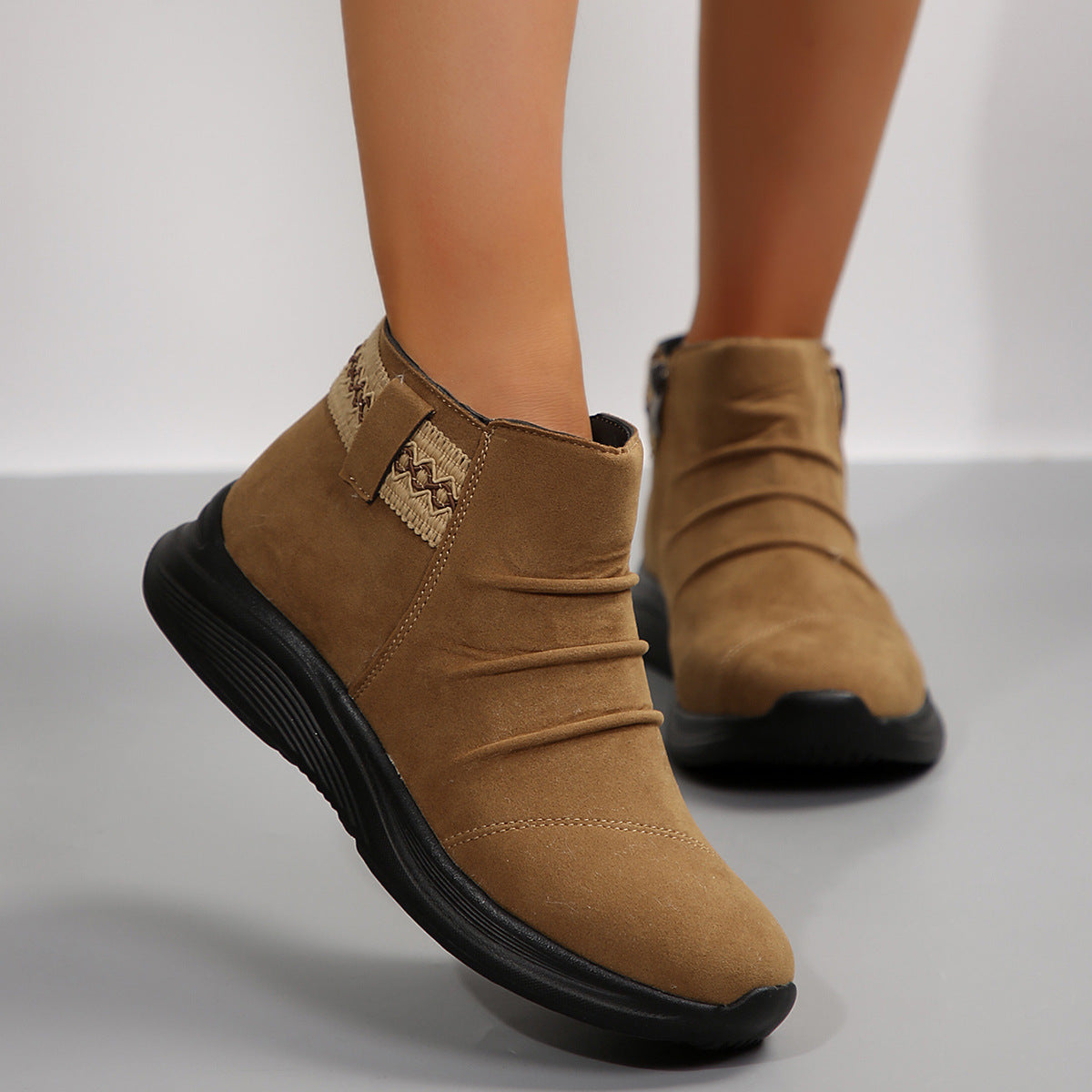 Round Head Women's Autumn And Winter Frosted Martin Boots Casual All-matching