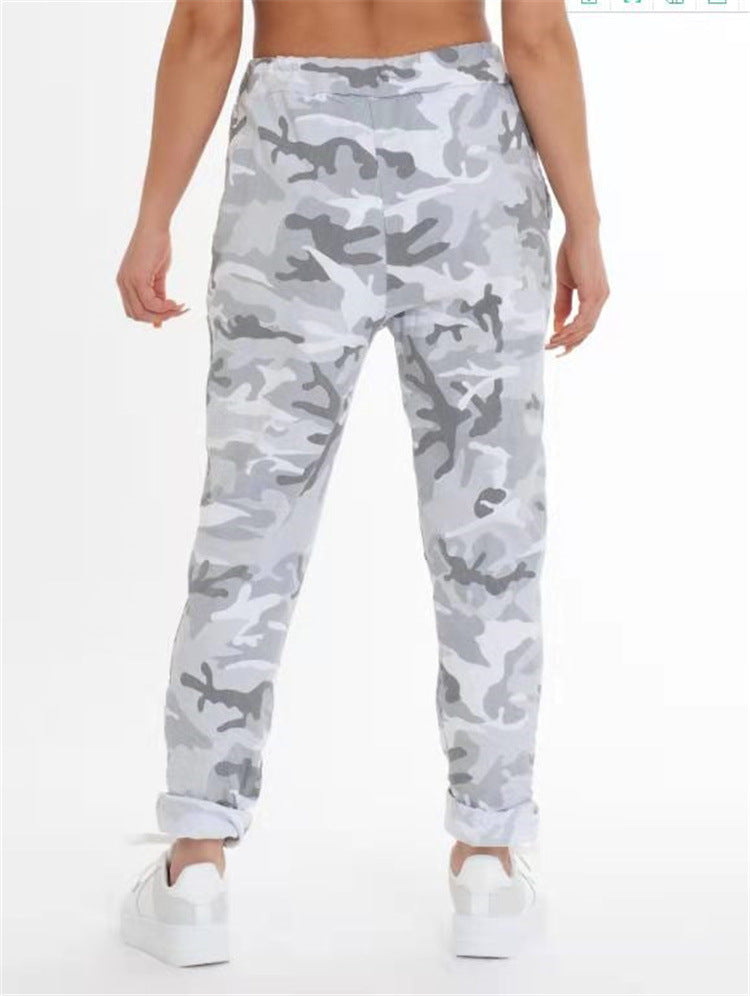 Ripped And Beltless Gray Printed Women's Trousers