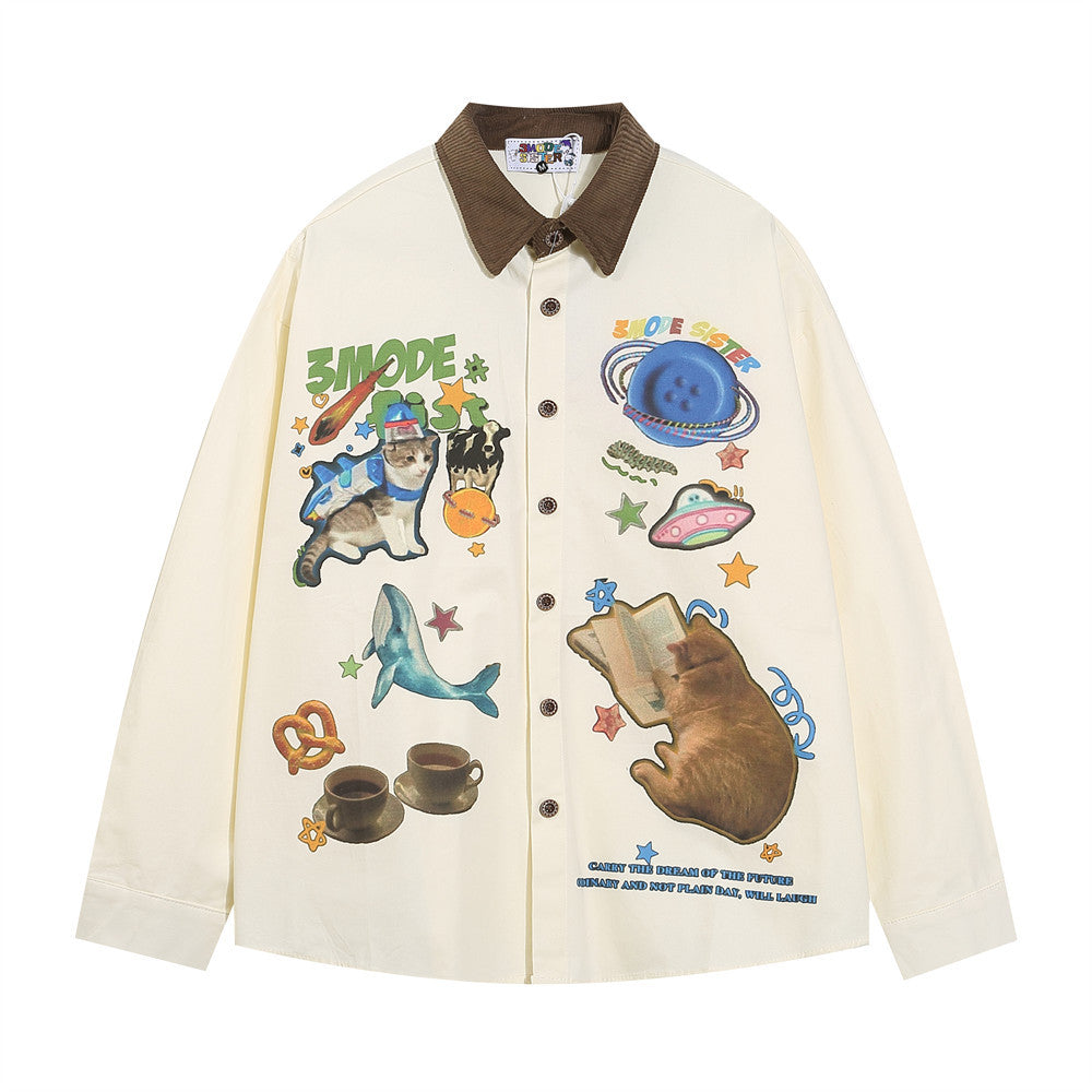 Cartoon Printed Casual Long-sleeved Shirt