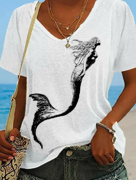 Casual Fashion Regular V-neck Printed Short-sleeved Shirt