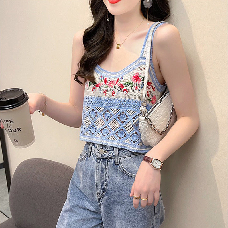 Women's Embroidered Knit Design Sleeveless Top