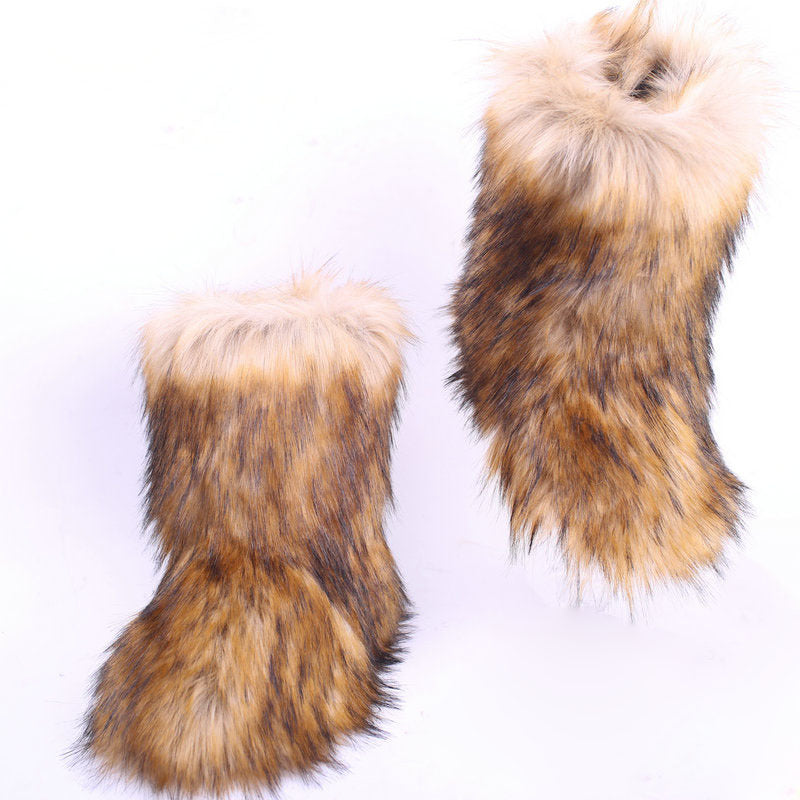 Ladies Outdoor Snow Boots Imitation Fox Hair Wool And Cotton Boot
