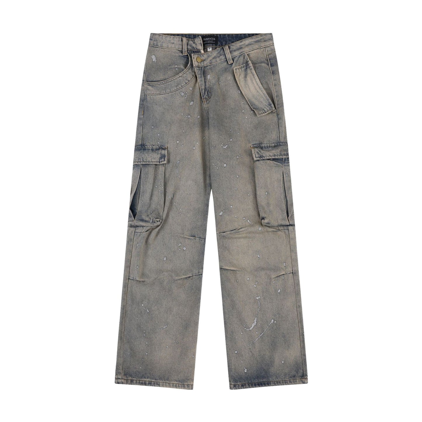 American Street Fashion Retro Easy Matching Washed Cargo Pocket Denim Trousers
