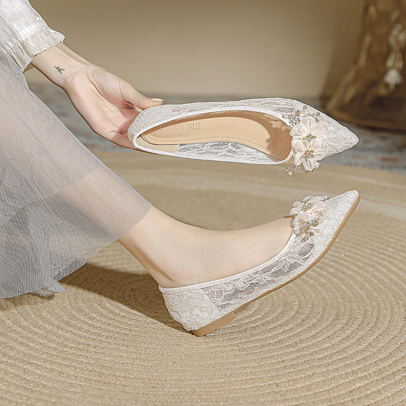 French Ethnic Minority High Sensitivity Apricot Wedding Shoes