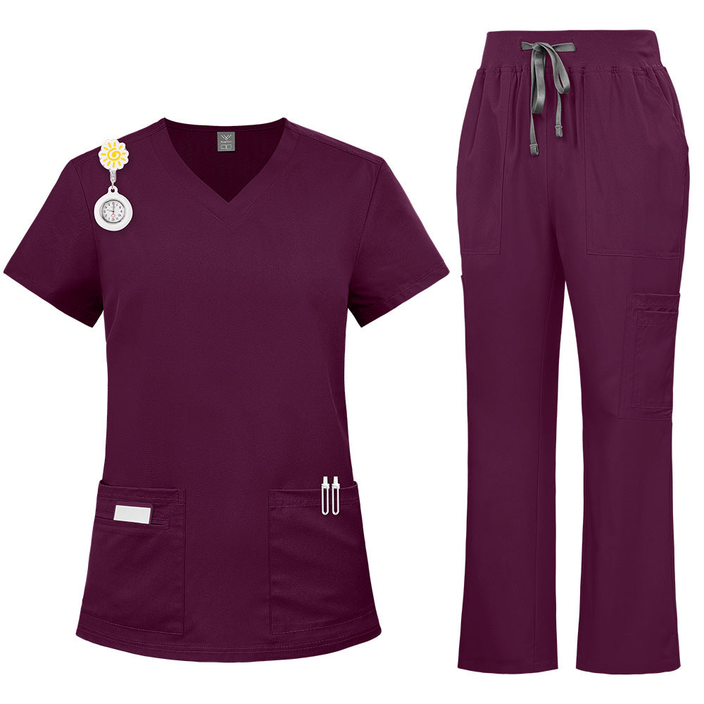 Solid-color Nurse Uniform Workwear Two-piece Set With Embroidery