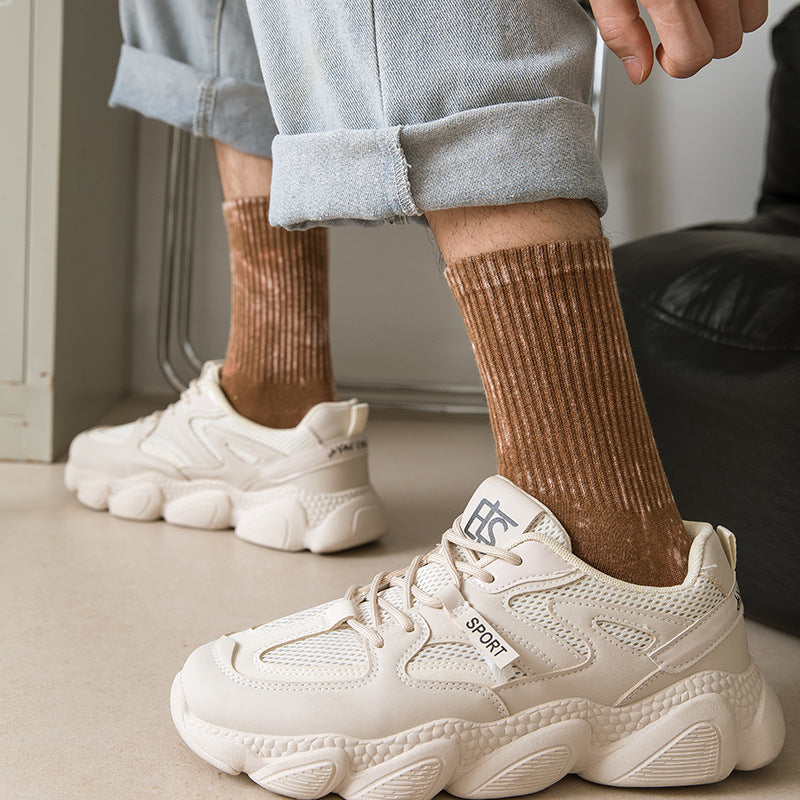 Retro Faded Vintage Tie-dye Sports Mid-calf Socks