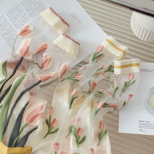 Tulip Fairy Wind Transparent Crystal Glass Silk Women's Socks