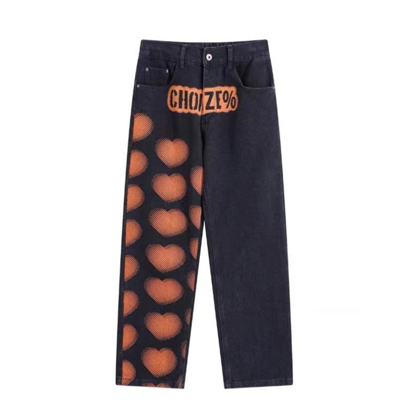 Love Letter Print Overalls Men's And Women's Loose Straight Trousers