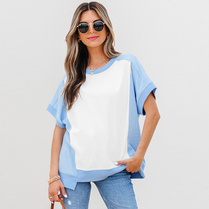 European And American Fashion  Trend Multicolor Printed Short-sleeved Top