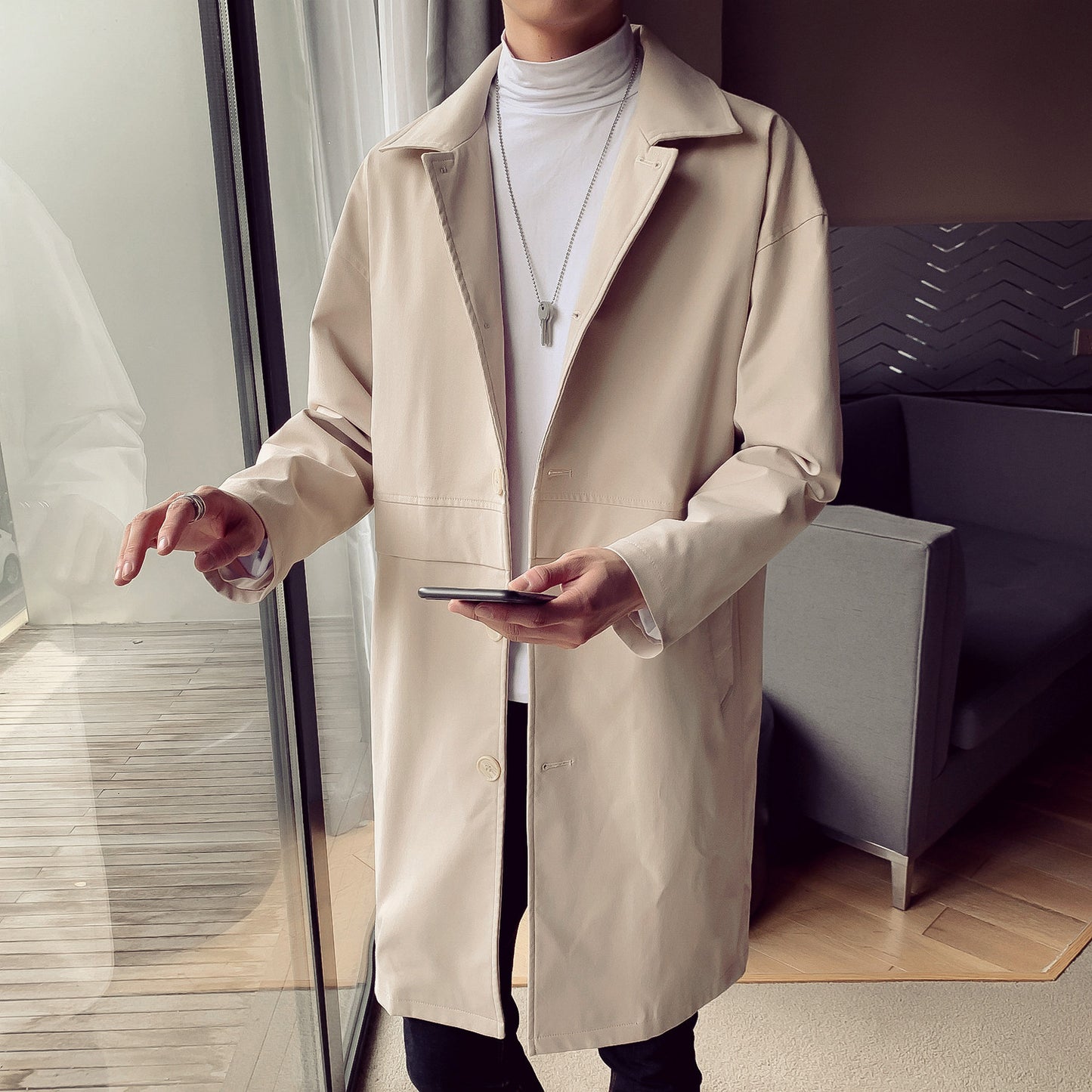 Men's Mid-length Loose Casual Windbreaker