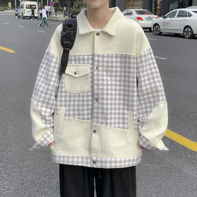 Hong Kong Style Personalized Plaid Jacket For Men