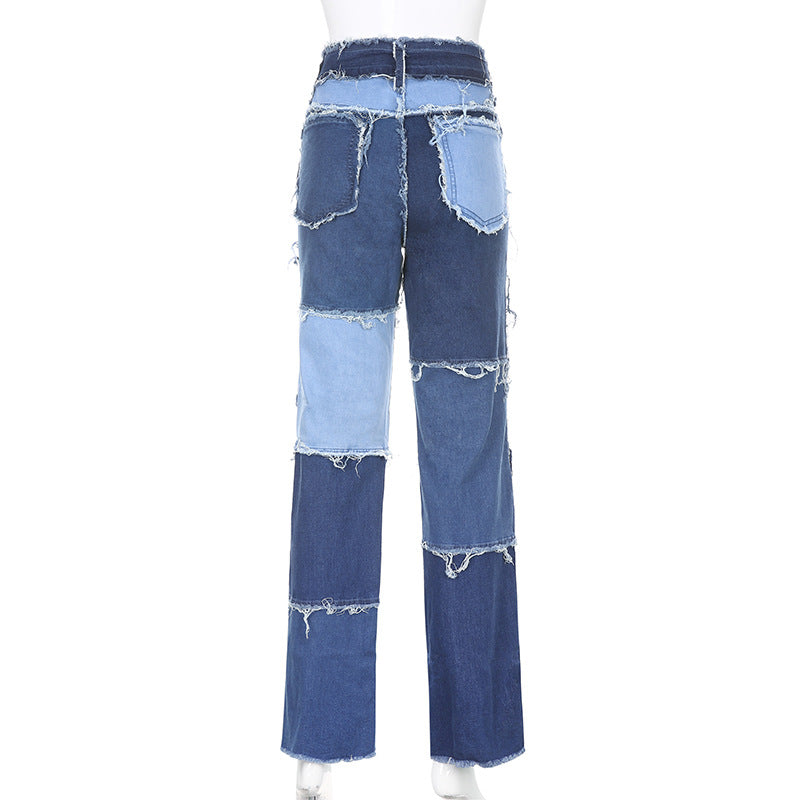 Women's Fashionable Slim Contrast High Waist Jeans