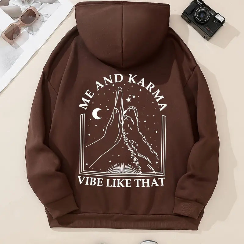 Printed Heel Wrapped Collar Velvet Padded Hooded Sweatshirt Women