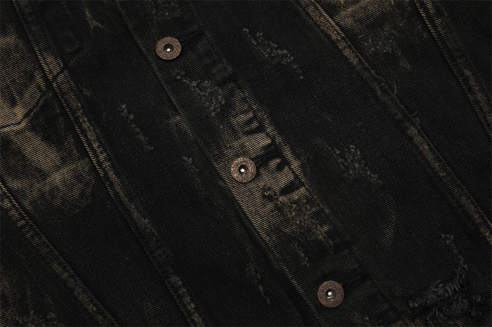 Waste Soil Wind Spray Painting Ripped Distressed Denim Clothes Jacket