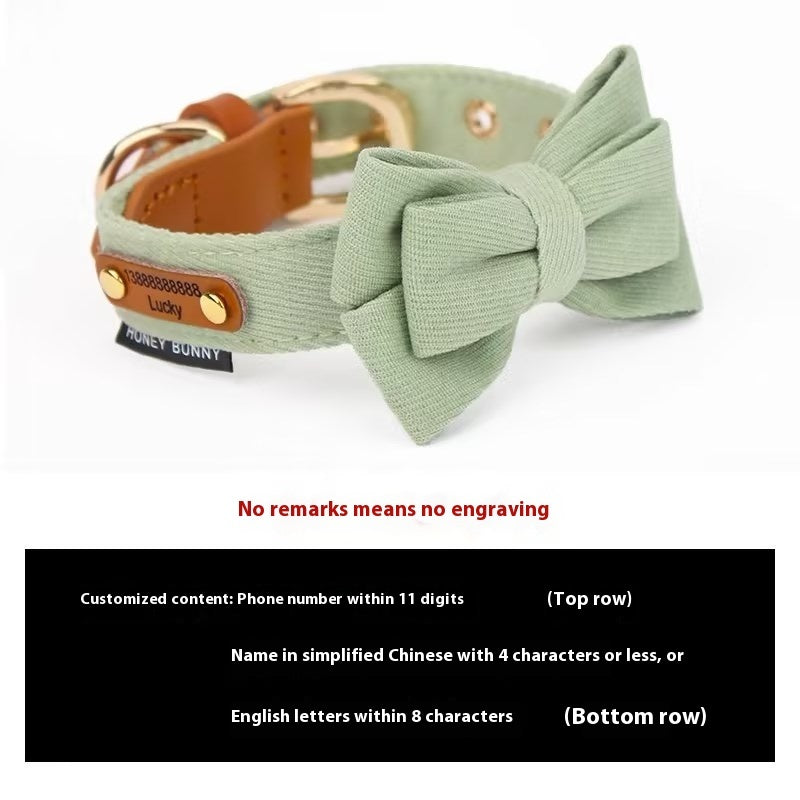Dog Lettering Leather Bowknot Collar Hand Holding Rope