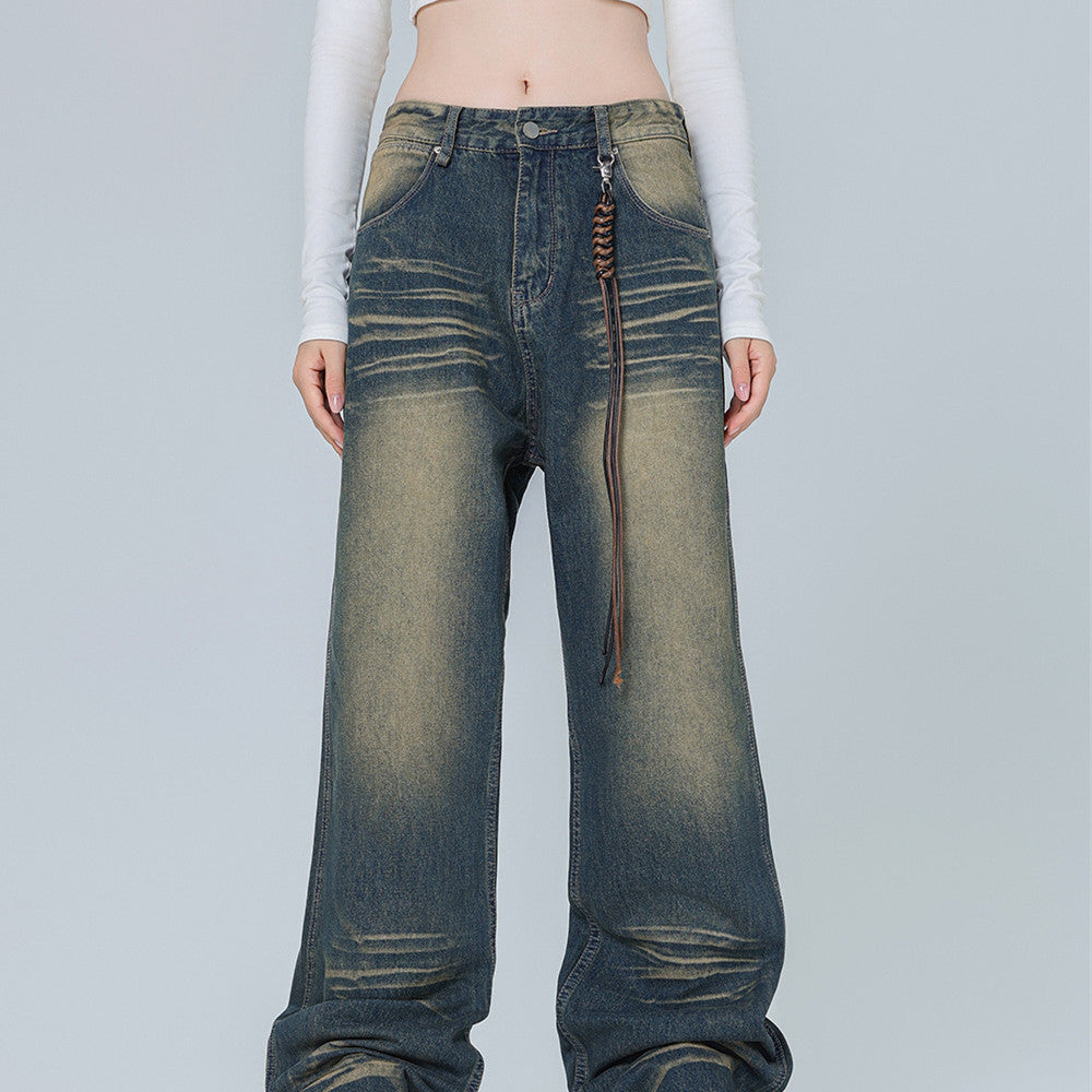 Amerikansk-inspireret Retro Micro-pull Design Jeans Herre Mode Mærke Straight-leg Bukser Dame